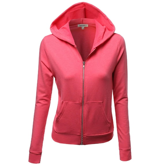 FashionOutfit Women's Slim Fit Cotton Base Basic Casual Zip Up Thermal Hooded Jacket