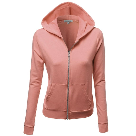 FashionOutfit Women's Slim Fit Cotton Base Basic Casual Zip Up Thermal Hooded Jacket