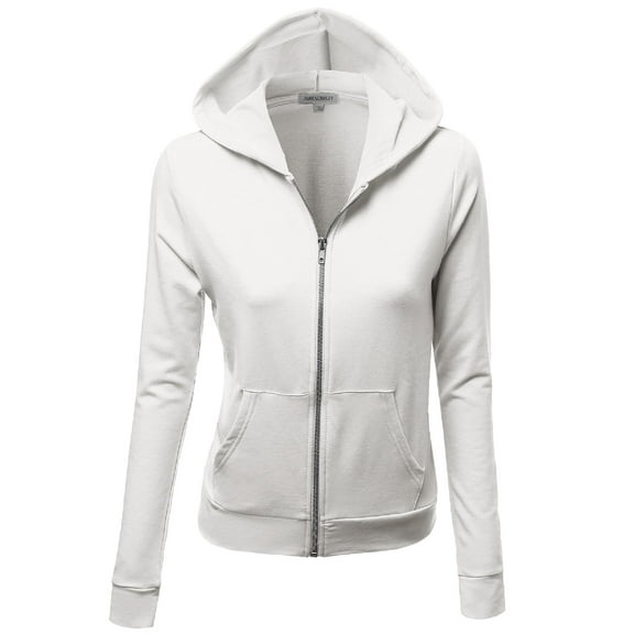 FashionOutfit Women's Slim Fit Cotton Base Basic Casual Zip Up Thermal Hooded Jacket