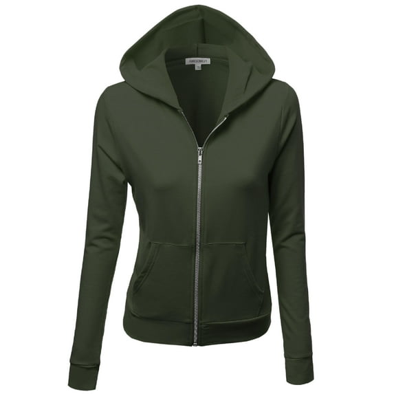 FashionOutfit Women's Slim Fit Cotton Base Basic Casual Zip Up Thermal Hooded Jacket