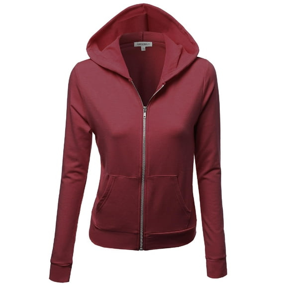 FashionOutfit Women's Slim Fit Cotton Base Basic Casual Zip Up Thermal Hooded Jacket