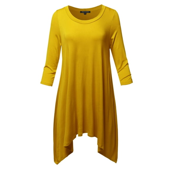 FashionOutfit Women's Solid 3/4 Sleeve Loose Fit Swing Tunic Top