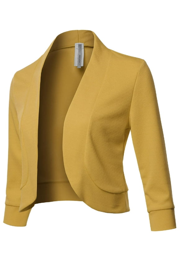 Women's Solid 3/4 Sleeves Open Front Bolero Jacket Shrug - Made In USA