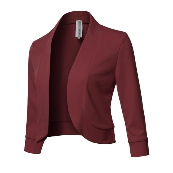 FashionOutfit Women's Solid 3/4 Sleeves Open Front Bolero Jacket Shrug - Made In USA