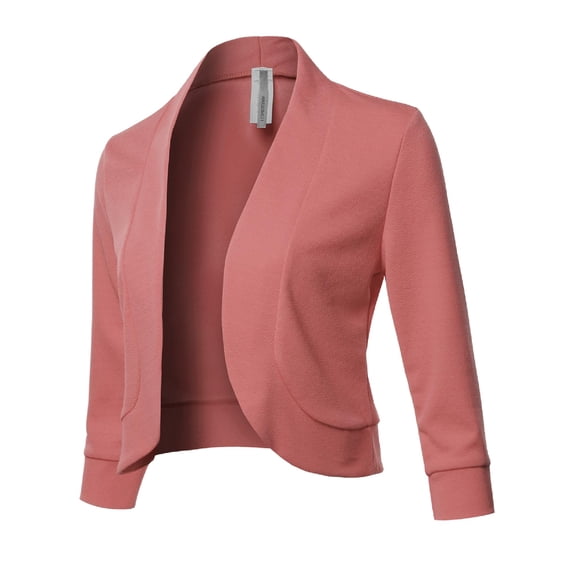 FashionOutfit Women's Solid 3/4 Sleeves Open Front Bolero Jacket Shrug - Made In USA