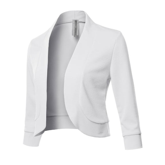 FashionOutfit Women's Solid 3/4 Sleeves Open Front Bolero Jacket Shrug - Made In USA