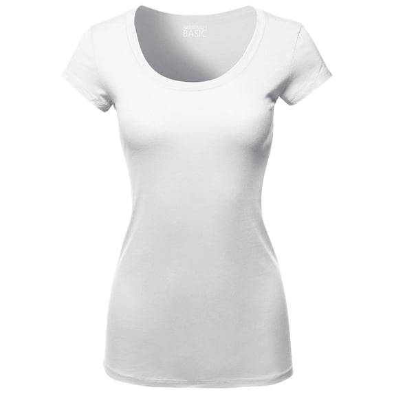 FashionOutfit Women's Solid Basic Cap Sleeves Scoop Neck Tee