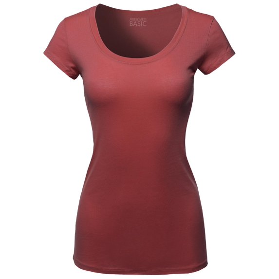 FashionOutfit Women's Solid Basic Cap Sleeves Scoop Neck Tee