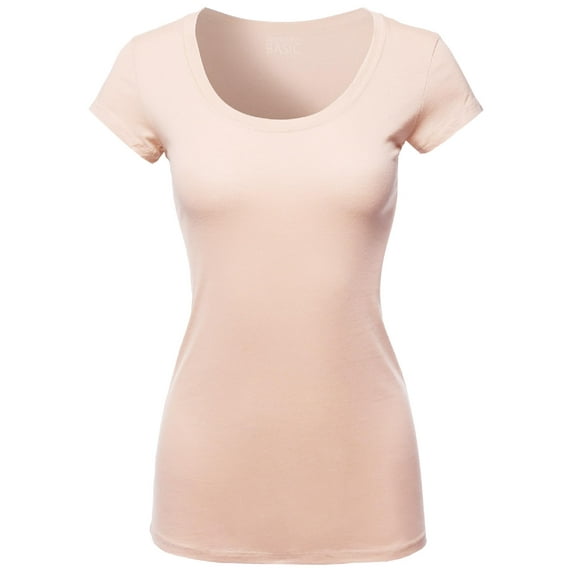 FashionOutfit Women's Solid Basic Cap Sleeves Scoop Neck Tee