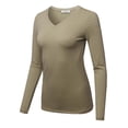 thumbnail image 1 of FashionOutfit Women's Solid Basic Fitted T-Shirt V-Neck Long Sleeves Top Shirts, 1 of 1