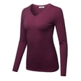 thumbnail image 1 of FashionOutfit Women's Solid Basic Fitted T-Shirt V-Neck Long Sleeves Top Shirts, 1 of 1