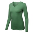 thumbnail image 1 of FashionOutfit Women's Solid Basic Fitted T-Shirt V-Neck Long Sleeves Top Shirts, 1 of 1
