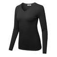 thumbnail image 1 of FashionOutfit Women's Solid Basic Fitted T-Shirt V-Neck Long Sleeves Top Shirts, 1 of 1