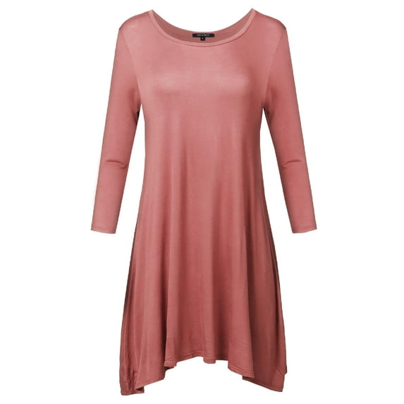 FashionOutfit Women's Solid Basic Soft Stretch Asymmetrical 3/4 Sleeve Tunic Top
