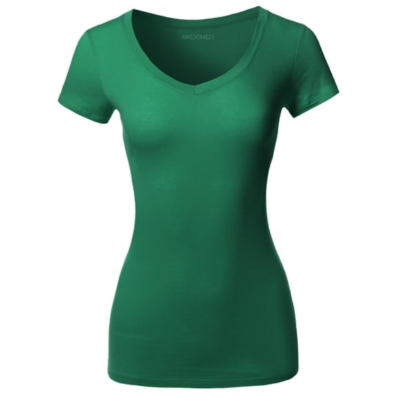 FashionOutfit Women's Solid Basic Various Colors V-Neck Short Sleeves Top