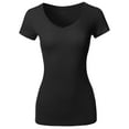 thumbnail image 1 of FashionOutfit Women's Solid Basic Various Colors V-Neck Short Sleeves Top, 1 of 4