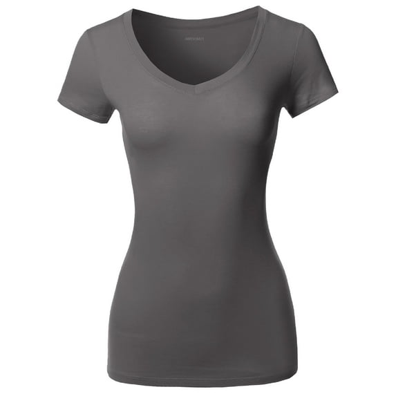 FashionOutfit Women's Solid Basic Various Colors V-Neck Short Sleeves Top