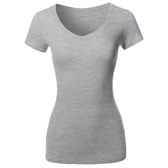 FashionOutfit Women's Solid Basic Various Colors V-Neck Short Sleeves Top