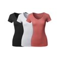 thumbnail image 1 of FashionOutfit Women's Solid Basic Various Colors V-Neck Short Sleeves Top, 1 of 1