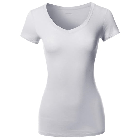 FashionOutfit Women's Solid Basic Various Colors V-Neck Short Sleeves Top