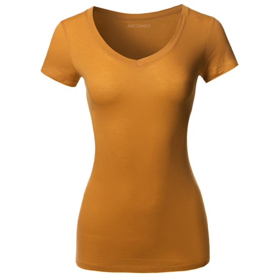 FashionOutfit Women's Solid Basic Various Colors V-Neck Short Sleeves Top