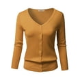 thumbnail image 1 of FashionOutfit Women's Solid Button Down V-Neck 3/4 Sleeves Knit Cardigan, 1 of 1