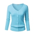 thumbnail image 1 of FashionOutfit Women's Solid Button Down V-Neck 3/4 Sleeves Knit Cardigan, 1 of 4