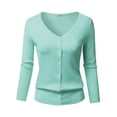 thumbnail image 1 of FashionOutfit Women's Solid Button Down V-Neck 3/4 Sleeves Knit Cardigan, 1 of 1