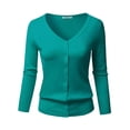 thumbnail image 1 of FashionOutfit Women's Solid Button Down V-Neck 3/4 Sleeves Knit Cardigan, 1 of 4