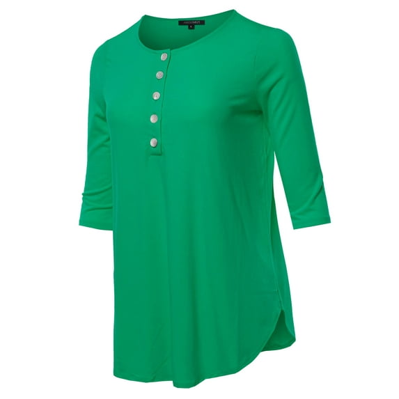 FashionOutfit Women's Solid Button Up Quarter Sleeve Tunic Top