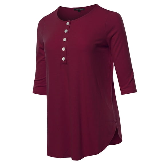 FashionOutfit Women's Solid Button Up Quarter Sleeve Tunic Top