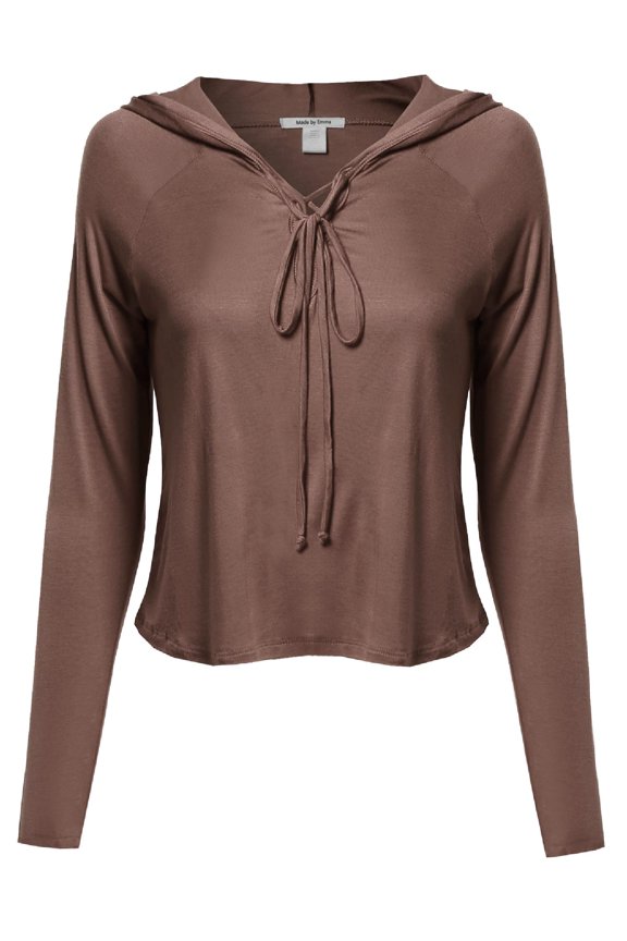 Women's Solid Caged Front Long Sleeves Cropped Hoodie