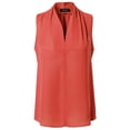 thumbnail image 1 of FashionOutfit Women's Solid Chiffon High V-Neck Sleeveless Office Blouse Top Made in USA, 1 of 4