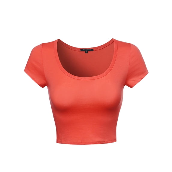 FashionOutfit Women's Solid Cotton Based Cap Sleeves Scoop Neck Crop Top