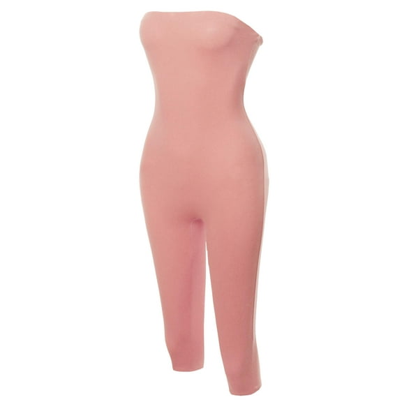 FashionOutfit Women's Solid Cotton Tube Top Bermuda Bodysuit