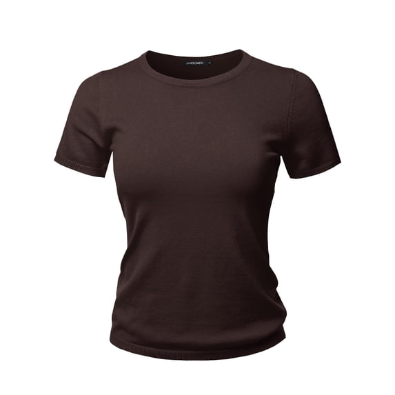 FashionOutfit Women's Solid Crew Neck Short Sleeve Viscose Knit Sweater Top
