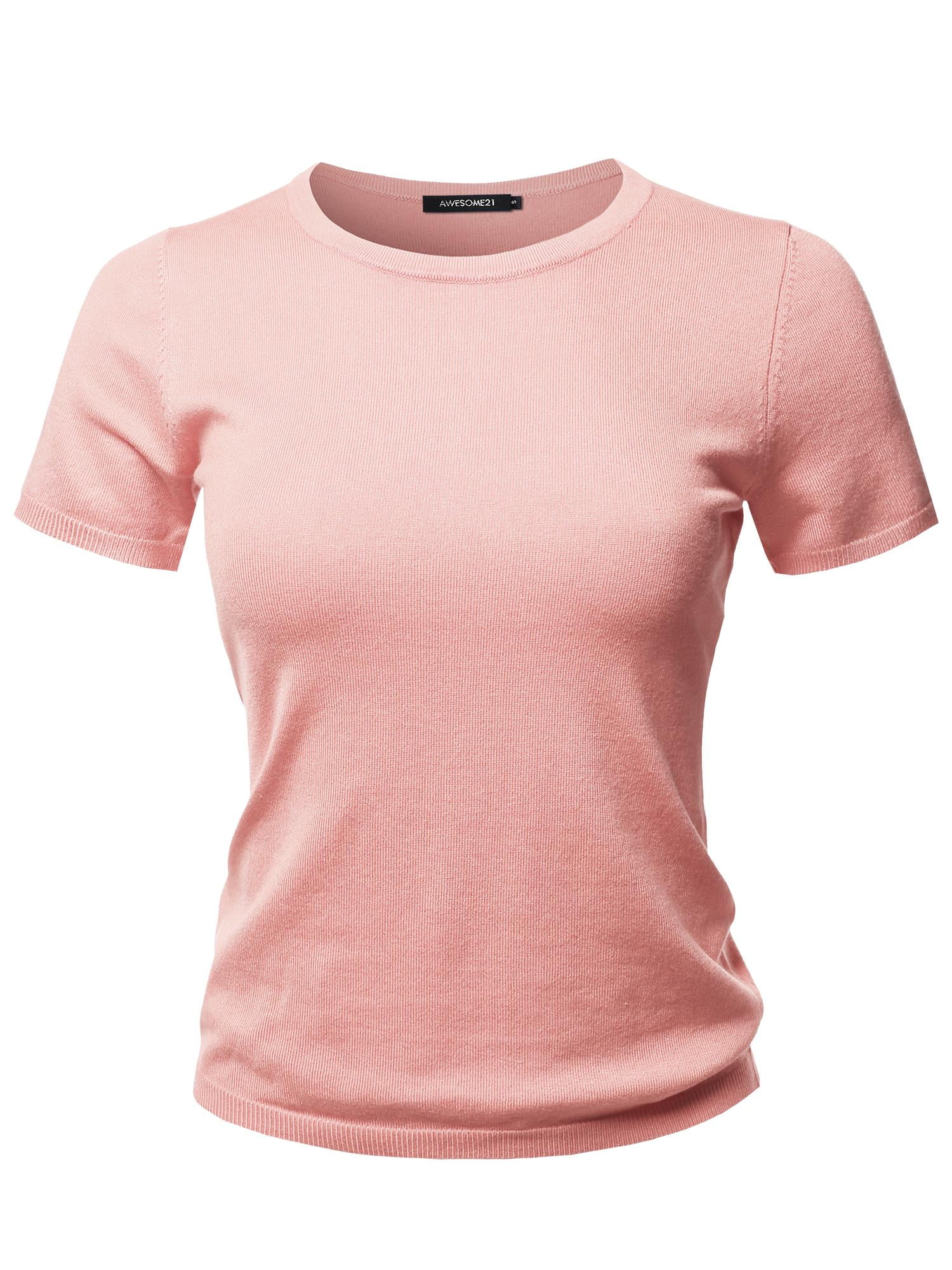 FashionOutfit Women's Solid Crew Neck Short Sleeve Viscose Knit Sweater Top