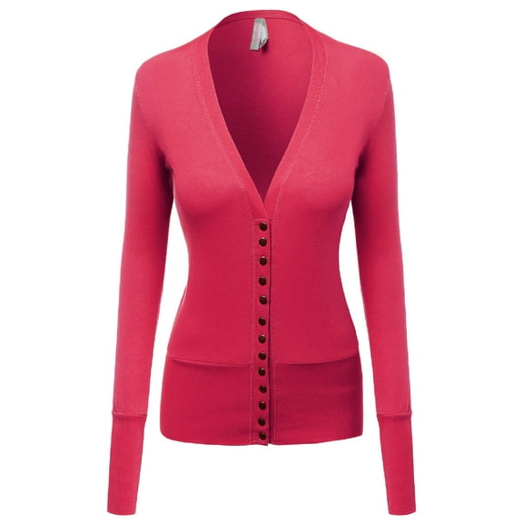 FashionOutfit Women's Solid Deep V-Neck Button Down Closure Cardigan