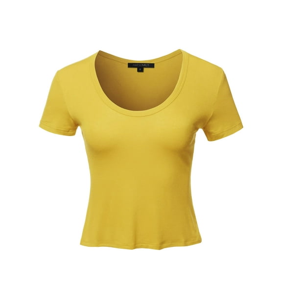 FashionOutfit Women's Solid Deep V-Neckline Cap Sleeves Rayon Spandex Crop Top