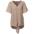 thumbnail image 1 of FashionOutfit Women's Solid Double Layer Chiffon Front Tie V-Neck Top, 1 of 1