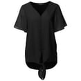 thumbnail image 1 of FashionOutfit Women's Solid Double Layer Chiffon Front Tie V-Neck Top, 1 of 1