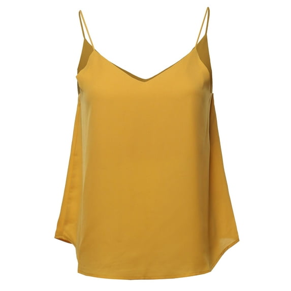 FashionOutfit Women's Solid Double V-Neck Cami Woven Tank Top