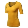 thumbnail image 1 of FashionOutfit Women's Solid Elbow Sleeves V-Neck Casual Basic Cotton Based Top, 1 of 1