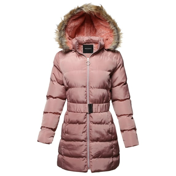 FashionOutfit Women's Solid Faux Fur Lining Elastic Waist Belt Long Jacket