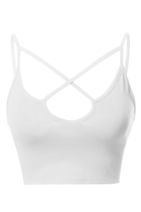 Women's Solid Fitted Front Cross Spaghetti Strap Bralette Top