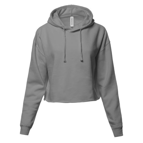 FashionOutfit Women's Solid Fleece Long Sleeve Crop Hoodie