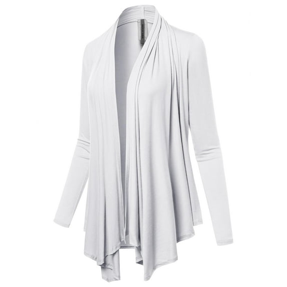 FashionOutfit Women's Solid Jersey Knit Draped Open Front Long Sleeves Cardigan