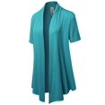 thumbnail image 1 of FashionOutfit Women's Solid Jersey Knit Draped Open Front Short Sleeves Cardigan, 1 of 4