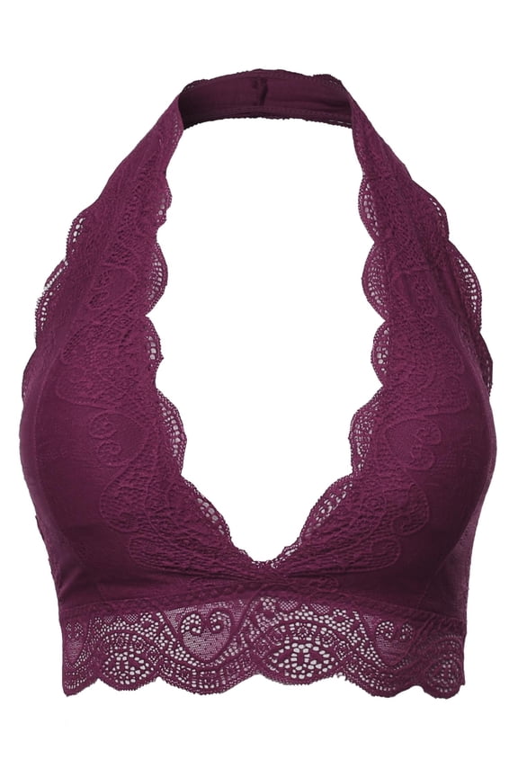 Women's Solid Lace Cami Halter Neck Bralette
