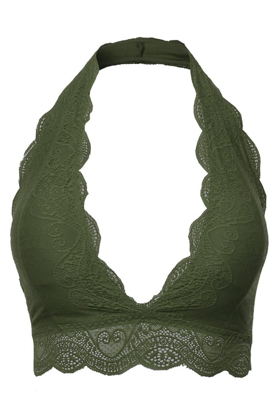 Women's Solid Lace Cami Halter Neck Bralette